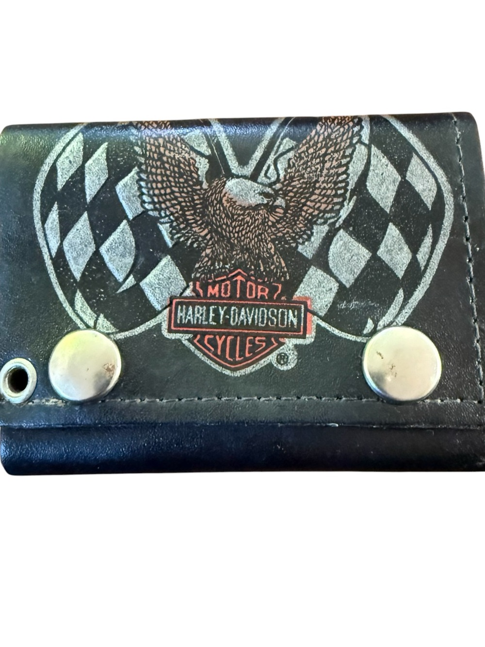 Vintage Harley Davidson Leather Trifold Wallet Black Made In USA Biker